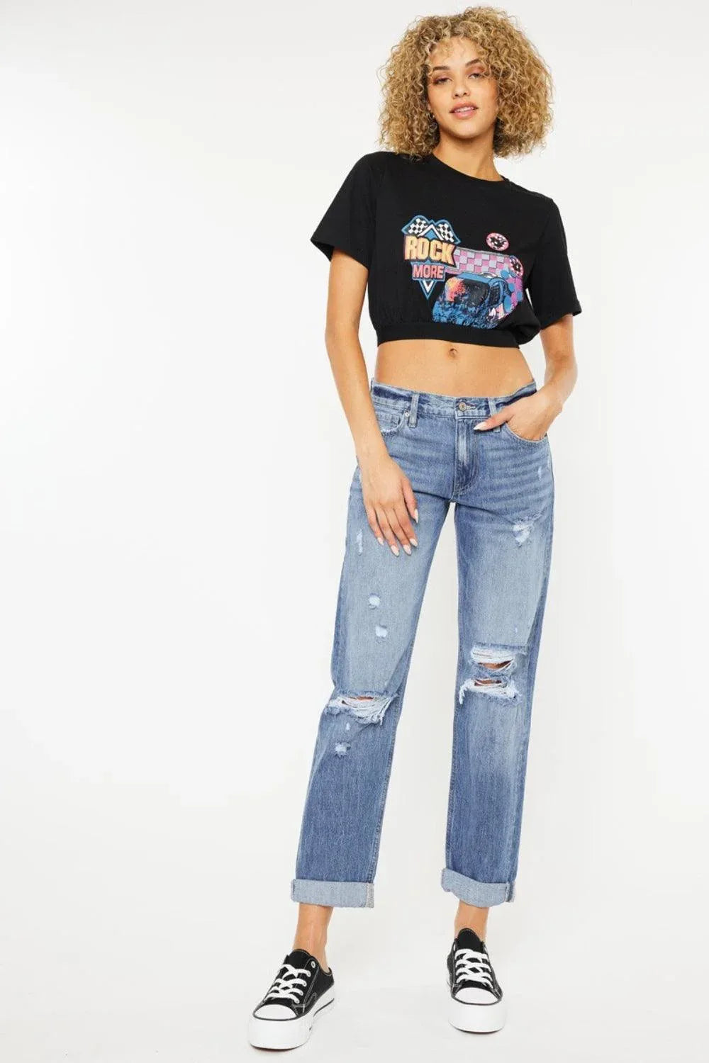 Kancan Mid Rise Distressed Straight Jeans - DAVERRI FASHIONS