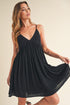 Aemi + Co Ruched Plunge Mini Cami Dress Black S Cami Dresses