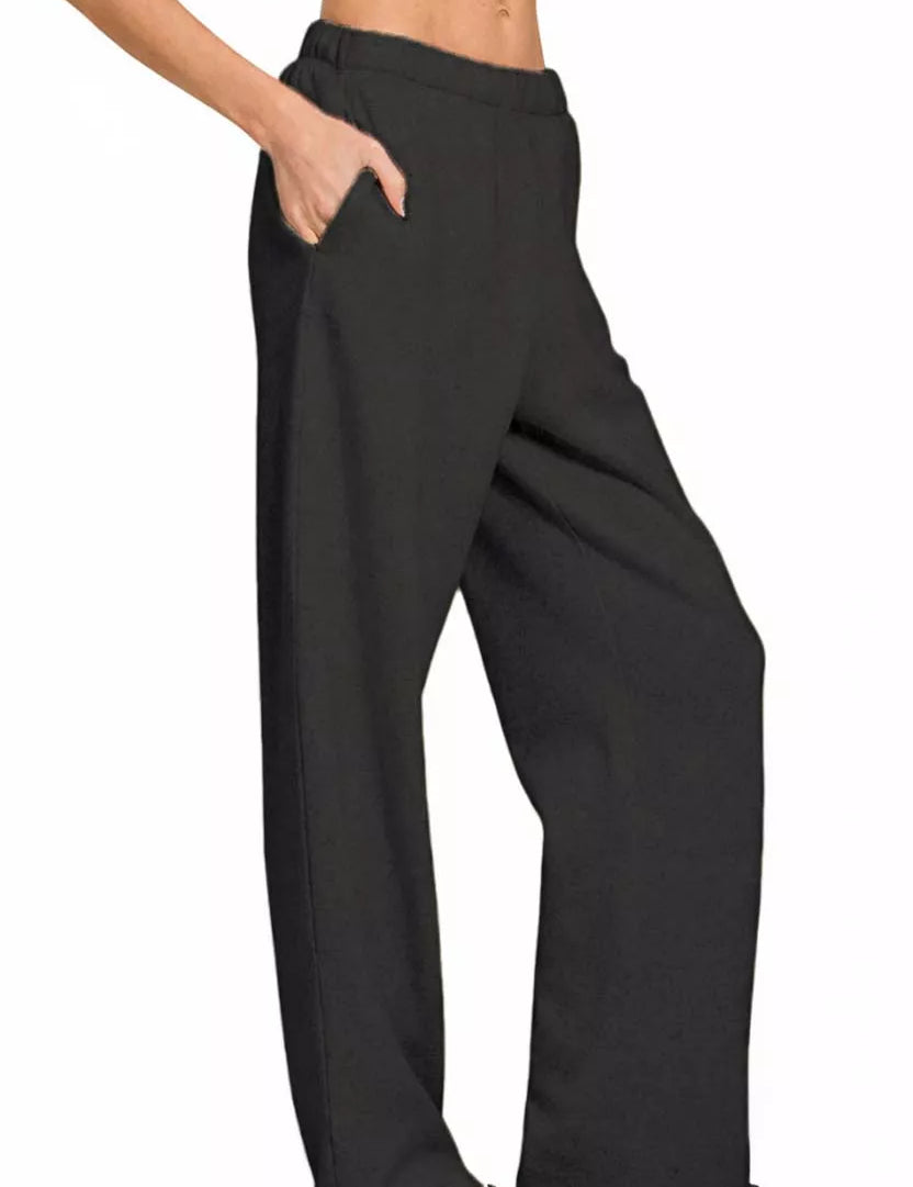 Zenana Fleece Sweatpant with Pockets Black | Sweatpants Daverri Fashions