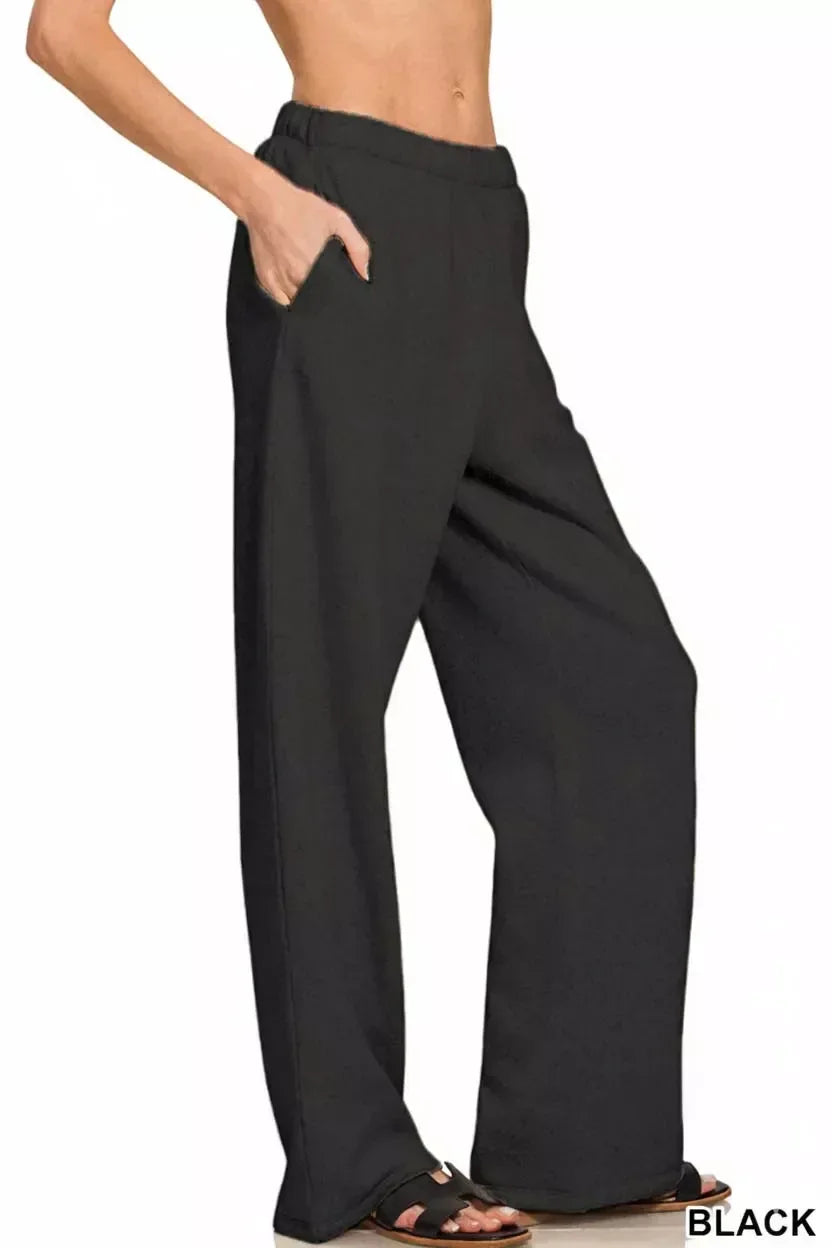 Zenana Fleece Sweatpant with Pockets Black - DAVERRI FASHIONS