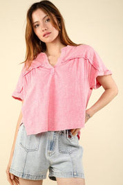 VERY J Nochted Short Sleeve Washed T-Shirt Pink