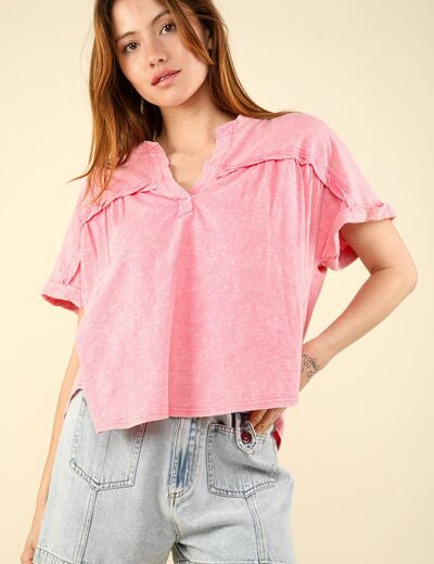 VERY J Nochted Short Sleeve Washed T-Shirt Pink