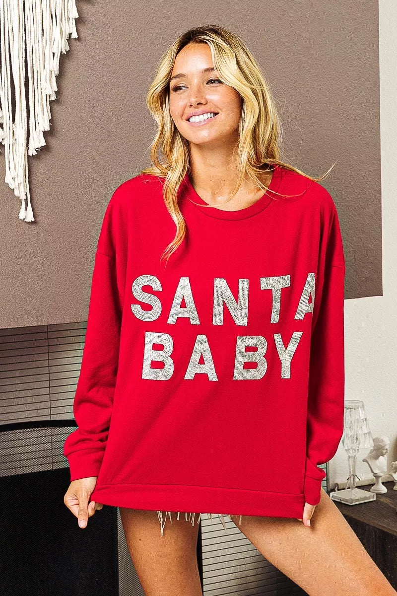 BiBi Santa Baby Lettering Christmas Sweatshirt | Sweatshirts Daverri Fashions