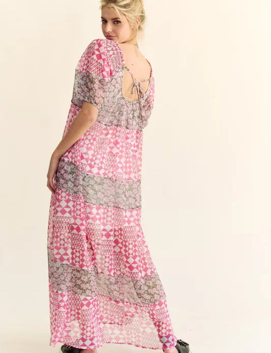 Davi & Dani Multi Floral Square Neck Puff Sleeve Maxi Dress | Maxi Dresses Daverri Fashions