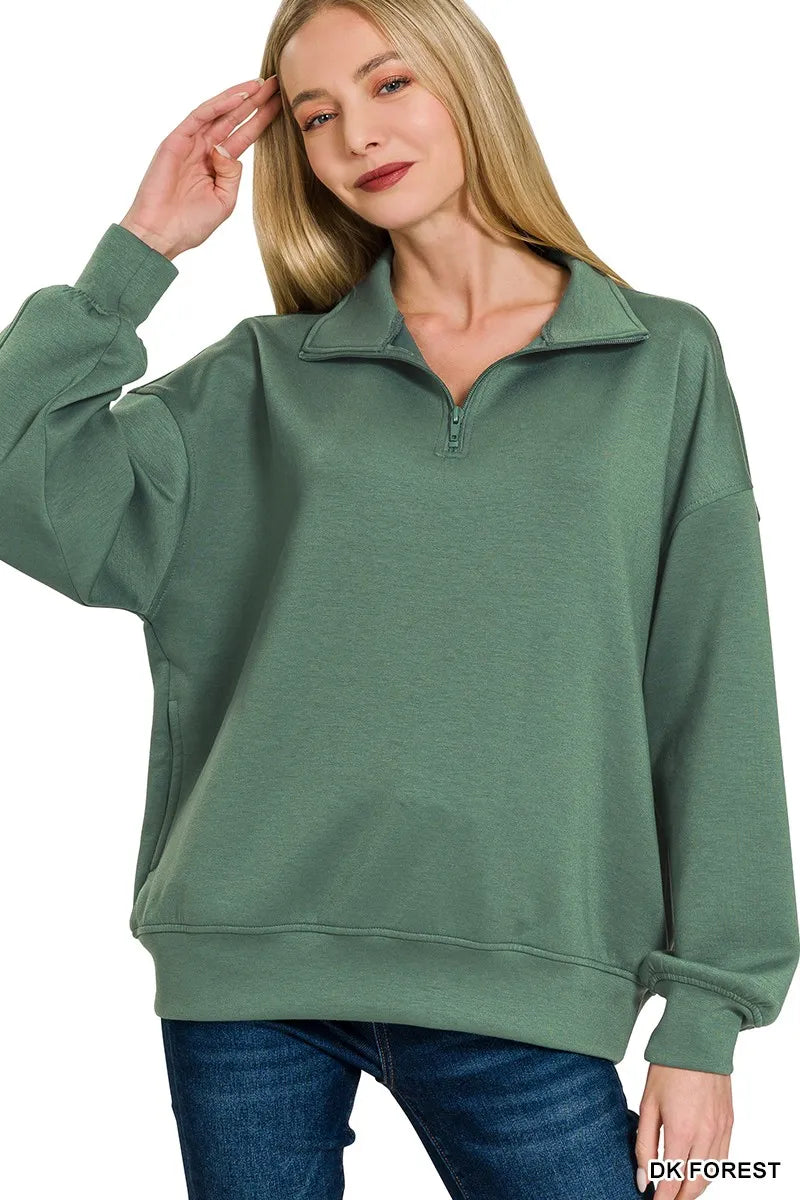 Zenana Scuba Quarter-Zip Sweatshirt | Sweatshirts Daverri Fashions