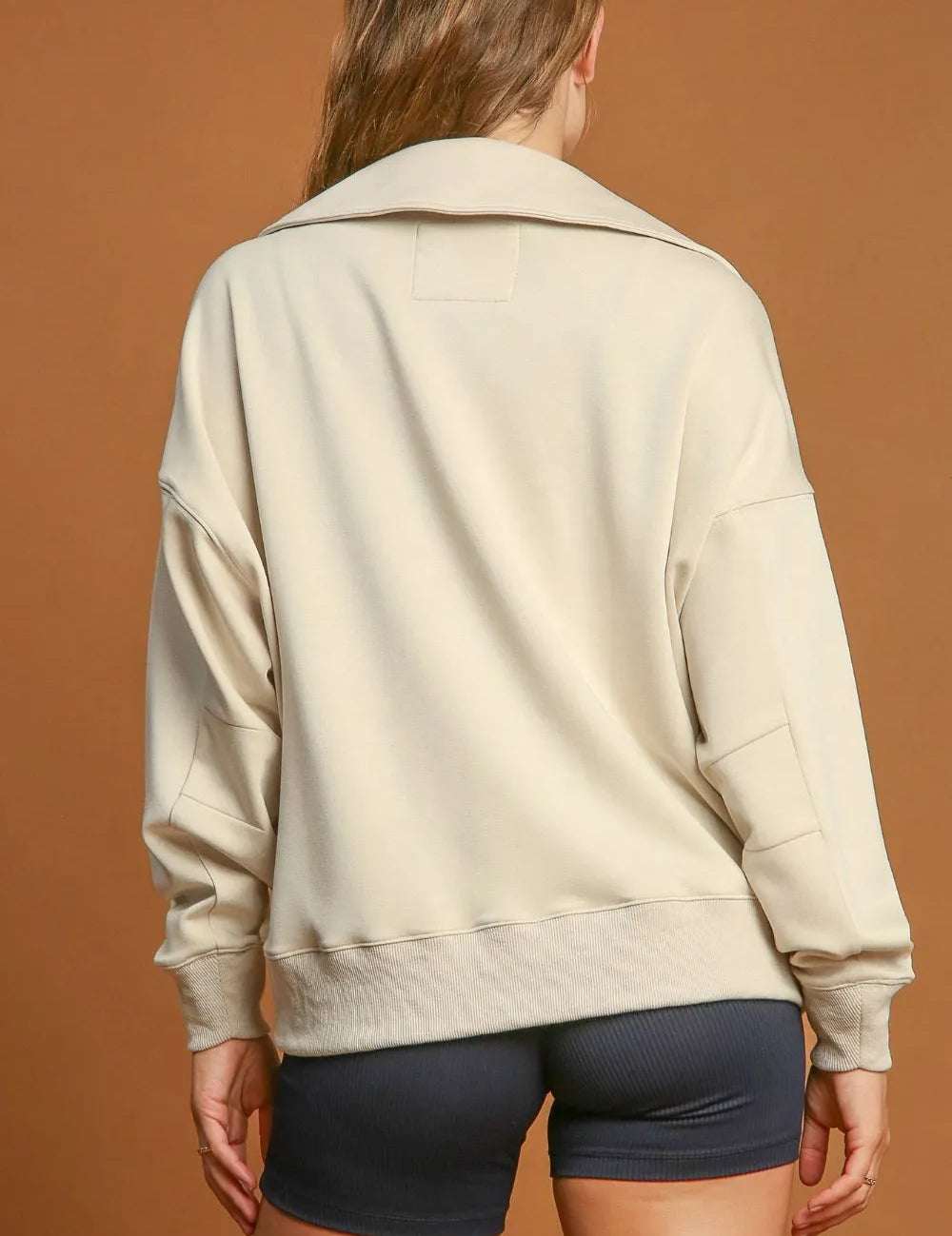 Umgee Johnny Collar Dropped Shoulder Sweatshirt | Daverri Fashions