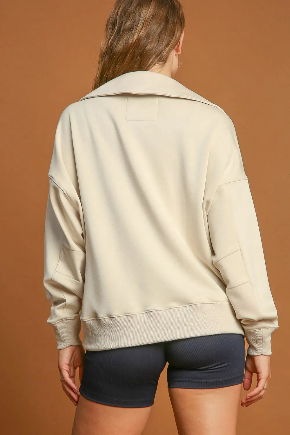 Umgee Johnny Collar Dropped Shoulder Sweatshirt | Daverri Fashions