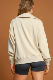 Umgee Johnny Collar Dropped Shoulder Sweatshirt | Daverri Fashions