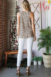 Heimish Full Size Front Button Animal Print Sleeveless Top Plus Size | Tops Daverri Fashions