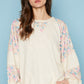 POL Round Neck Balloon Floral Long Sleeve Top Cream Multi