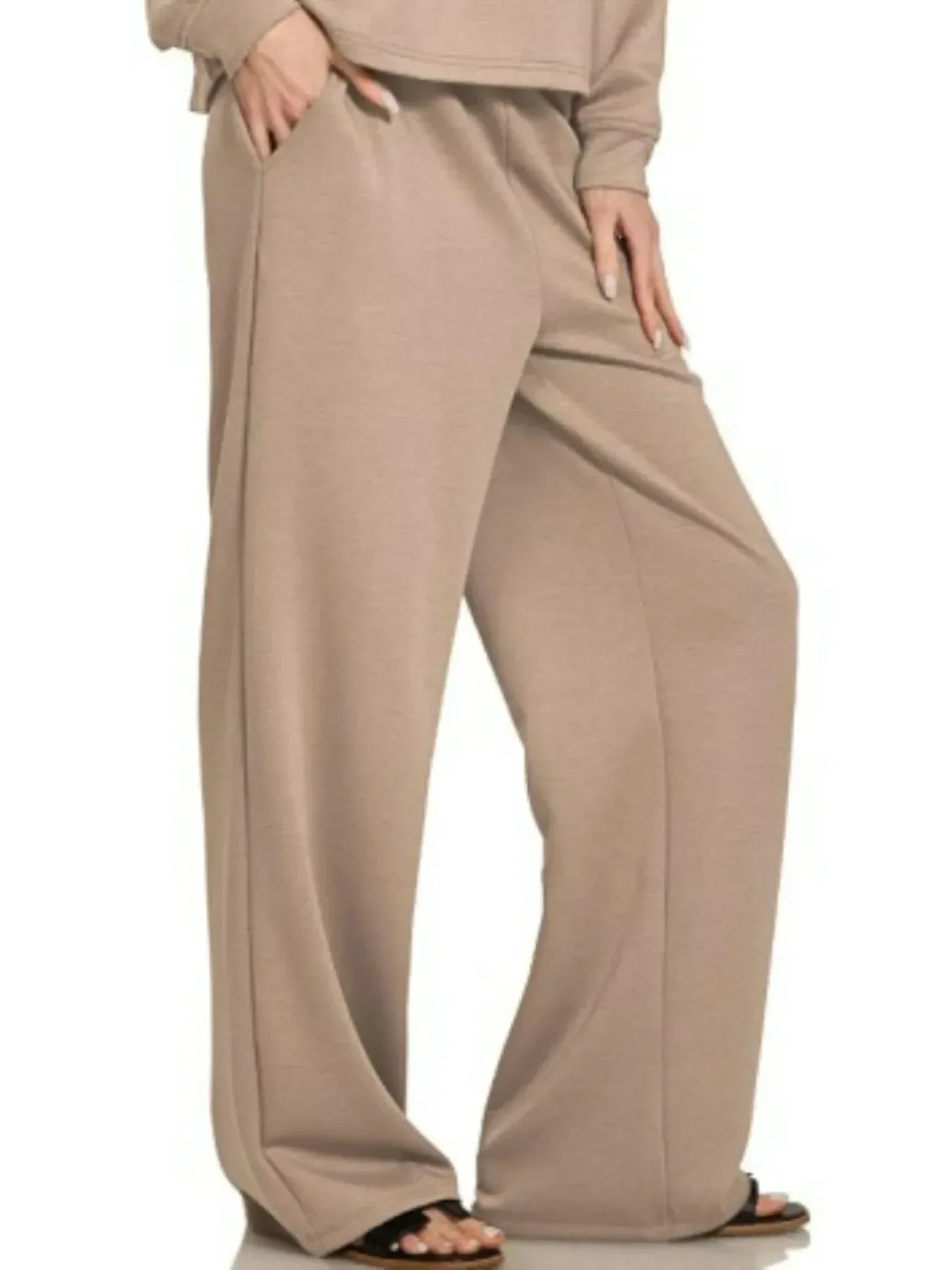Zenana Scuba Crewneck Sweatshirt and Pants Set Cocoa - DAVERRI FASHIONS