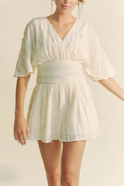 Davi & Dani Batwing Sleeve Waist Belt Romper | Rompers Daverri Fashions