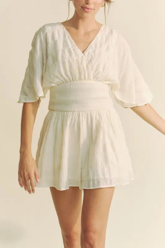 Davi & Dani Batwing Sleeve Waist Belt Romper | Rompers Daverri Fashions