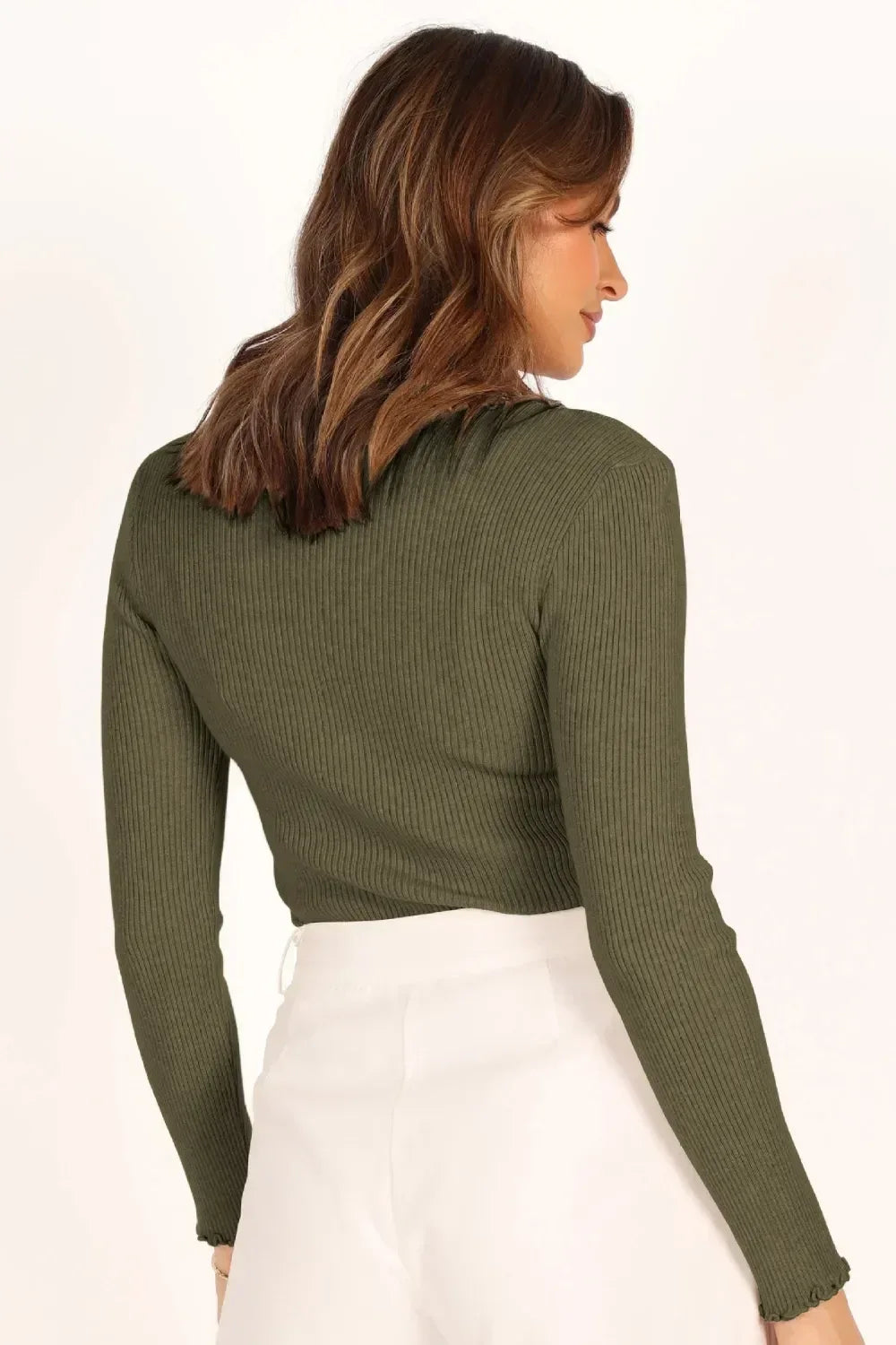 Lettuce Edge Round Neck Long Sleeve Top - DAVERRI FASHIONS