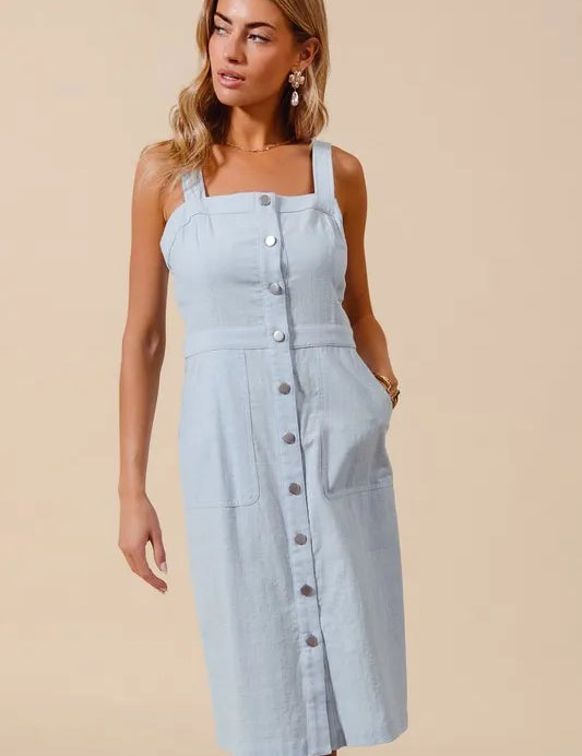 SO ME Button Down Pocket Front Pinafore Dress | Daverri Fashions
