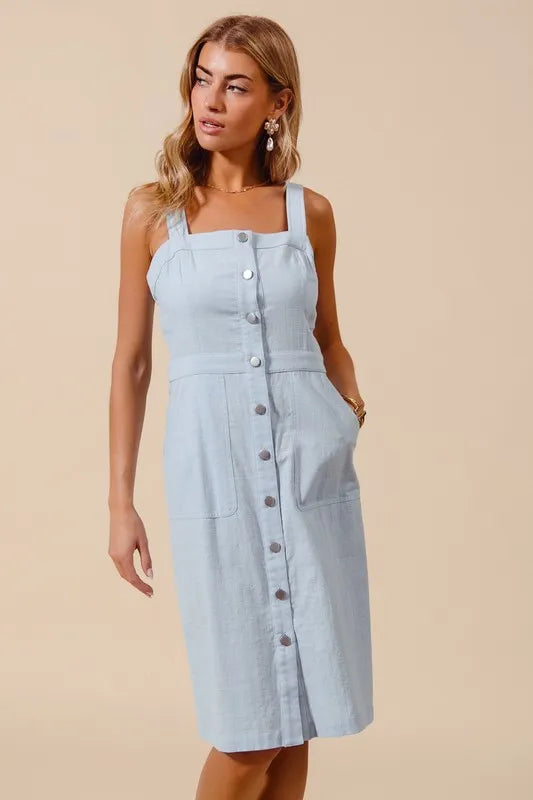 SO ME Button Down Pocket Front Pinafore Dress | Daverri Fashions