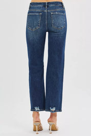 RISEN High Rise Crop Slim Straight Jeans with Hidden Knee Patch | Jeans Daverri Fashions