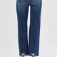RISEN High Rise Crop Slim Straight Jeans with Hidden Knee Patch - DAVERRI FASHIONS