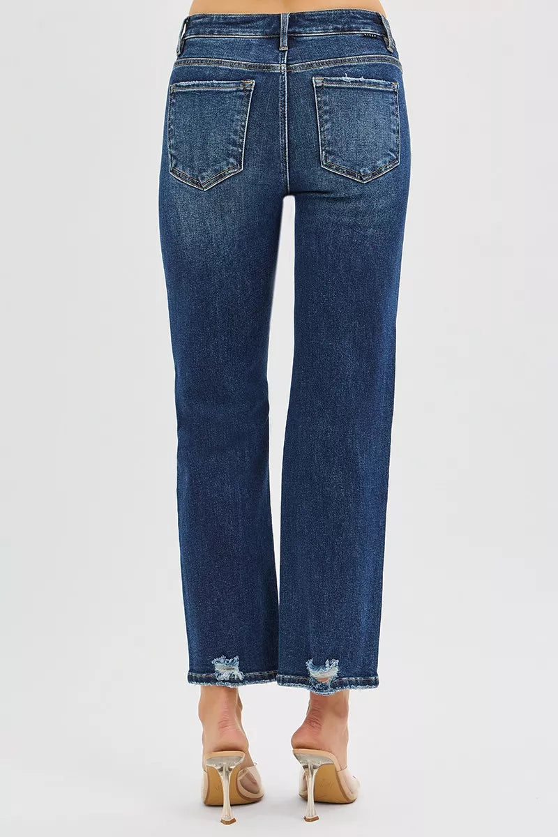 RISEN High Rise Crop Slim Straight Jeans with Hidden Knee Patch | Jeans Daverri Fashions