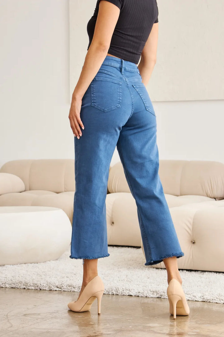 RFM Crop Chloe Tummy Control High Waist Raw Hem Jeans Jeans