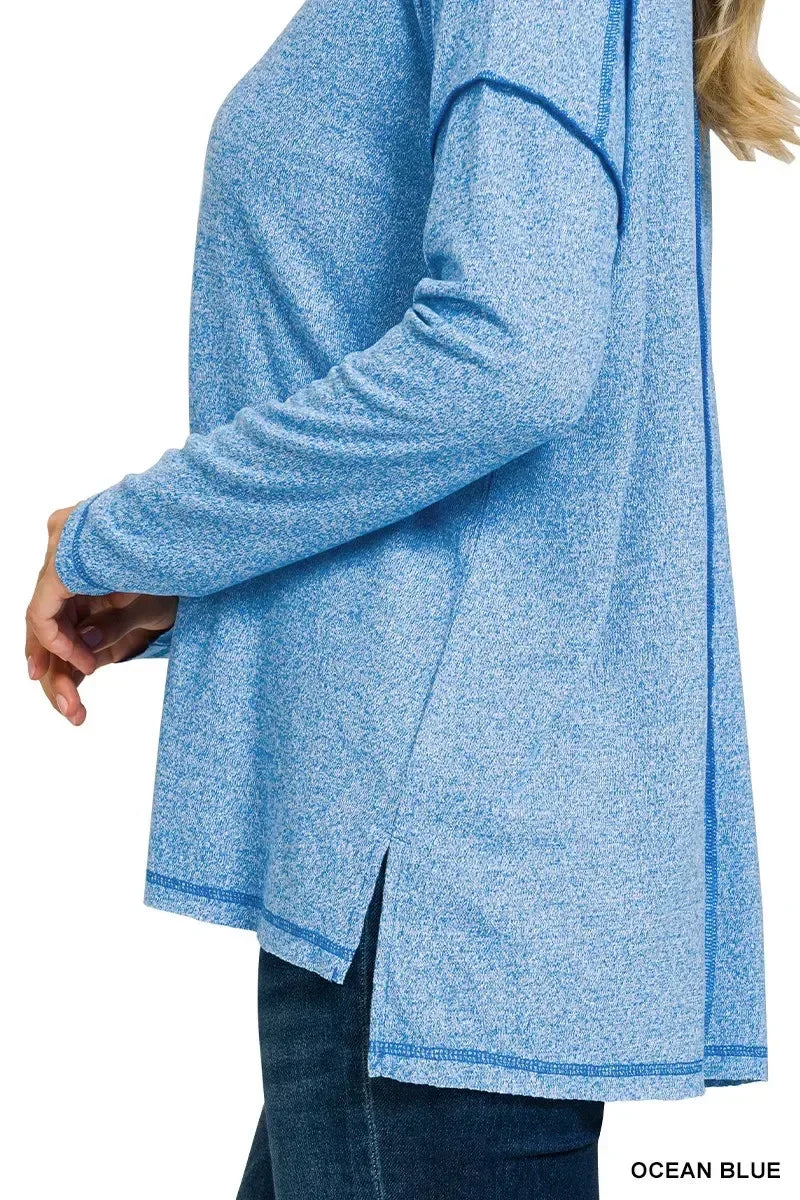 Zenana Full Size Melange Hacci Exposed Seam Hi-low Tee Plus Size - DAVERRI FASHIONS