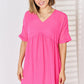 Zenana Swiss Dot Rolled Short Sleeve Babydoll Dress Red-Violet S Babydoll Dresses