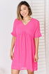 Zenana Swiss Dot Rolled Short Sleeve Babydoll Dress Red-Violet S Babydoll Dresses