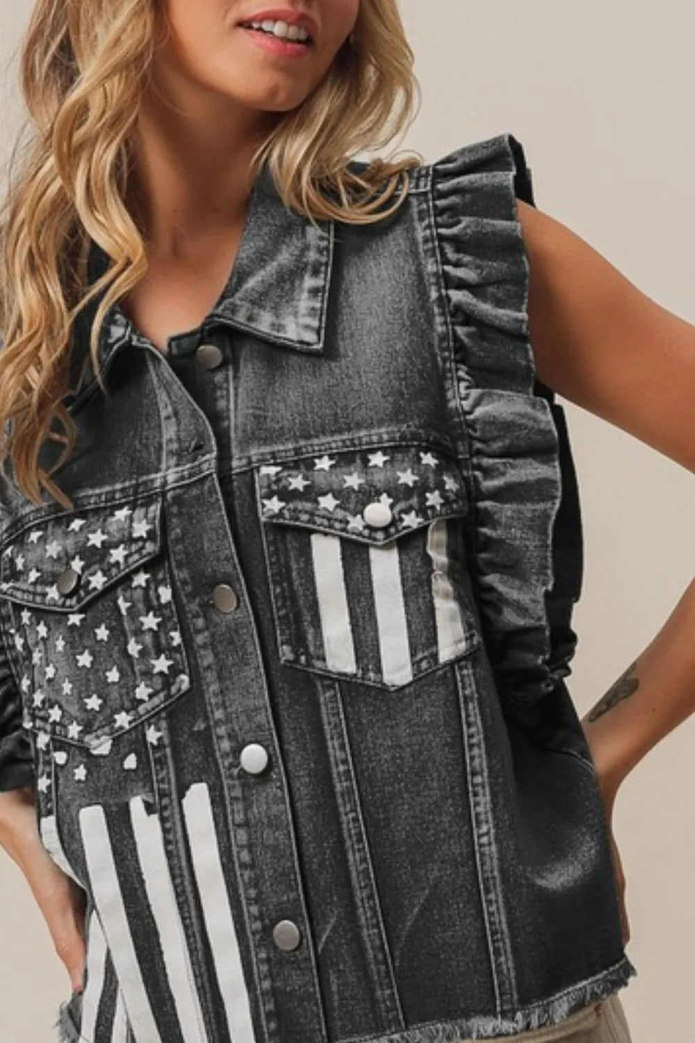 BiBi American Flag Washed Denim Jacket Denim Jackets