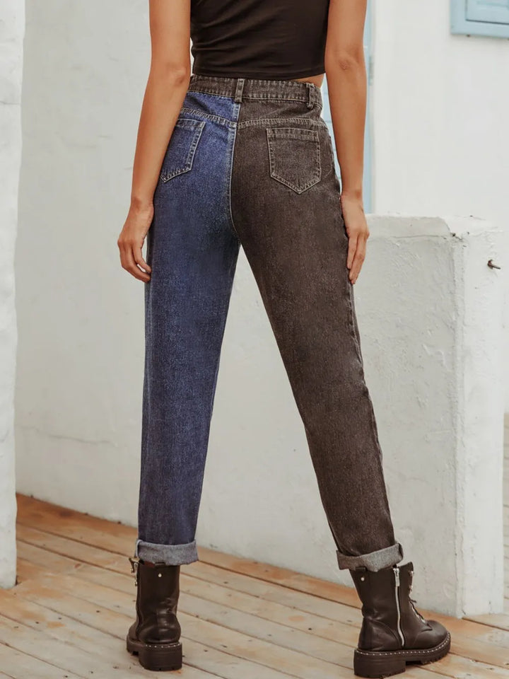Two Tone Straight Leg Jeans | Jeans Daverri Fashions