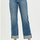RISEN Full Size 4 Way Stretch Slouchy Straight Jeans with Cuffed Hem Plus Size - DAVERRI FASHIONS