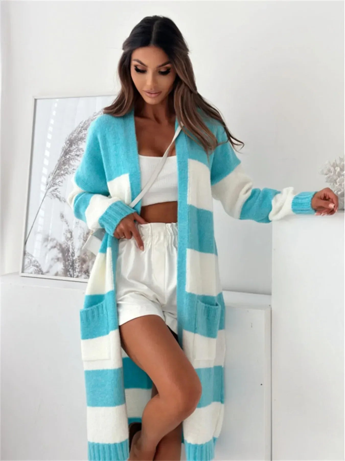 Color Block Open Front Cardigan - DAVERRI FASHIONS