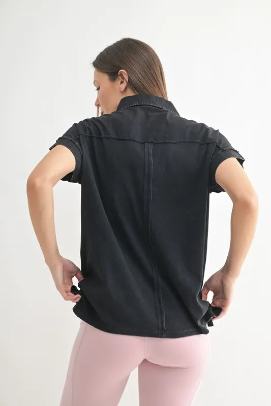MONO B Mineral Wash Half Button T-Shirt