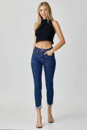 RISEN Full Size Embellished Mid Rise Crop Skinny Jeans