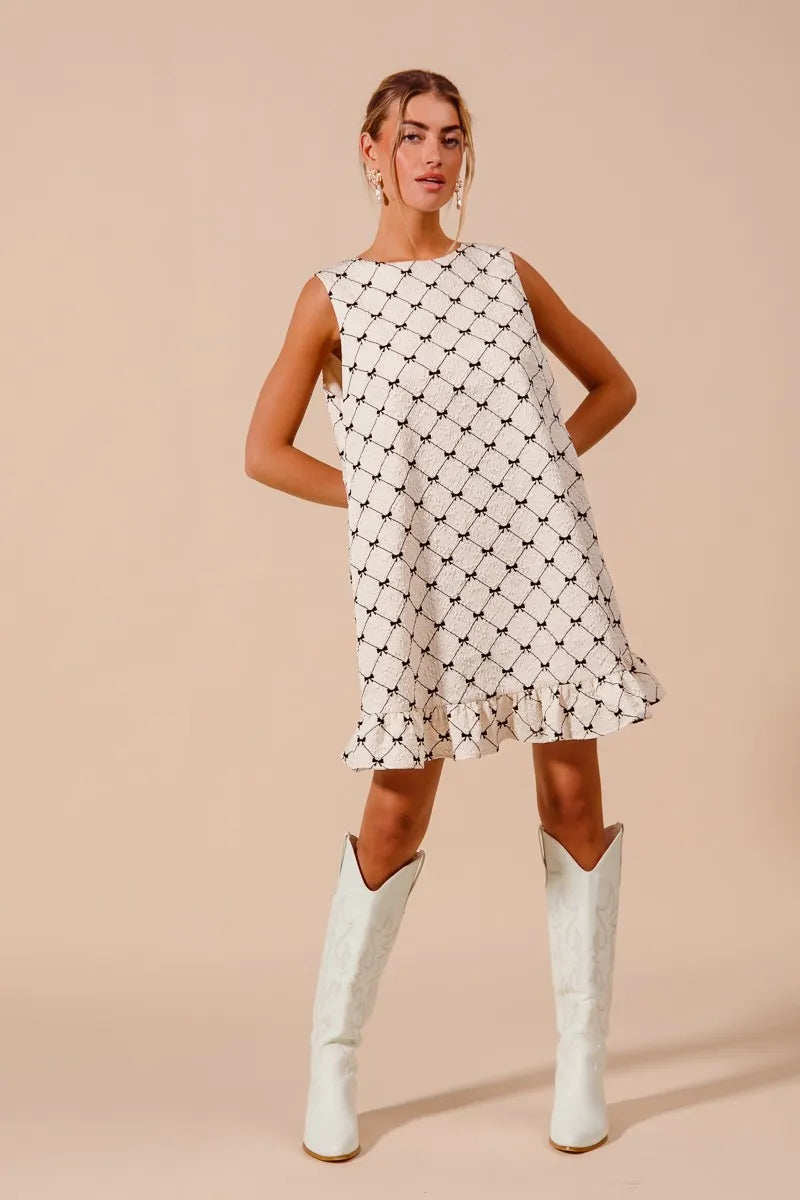 SO ME Texture Bow Printed Mini Ruffle Dress | Daverri Fashions