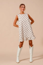 SO ME Texture Bow Printed Mini Ruffle Dress | Daverri Fashions