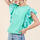 Lime 'N' Chili Solid Shoulder Ruffle Detail Round Neck Top - DAVERRI FASHIONS
