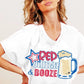 BiBi Red White and Booze graphic v-neck t-shirt with beer mug