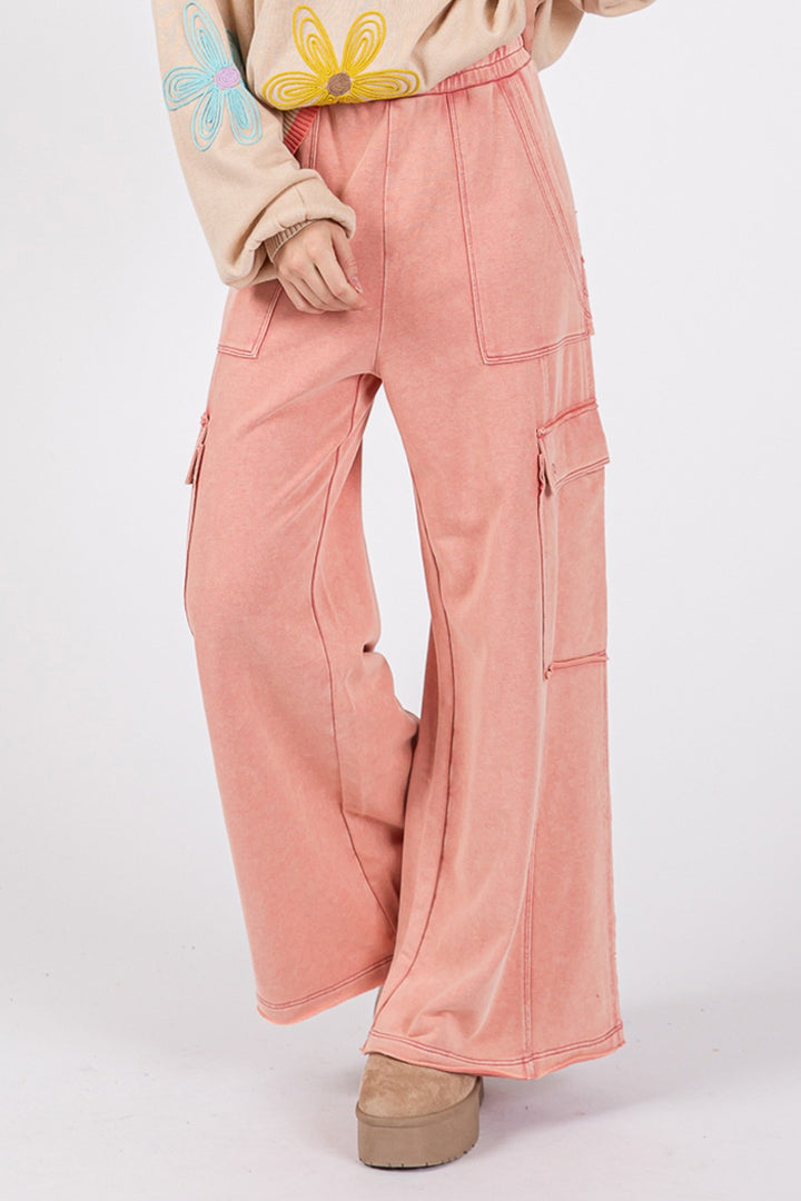 SAGE + FIG Knit Terry Mineral Wash Wide Leg Pants Pants