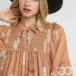 Umgee Boarder Print Tassel Tie Neck Mini Dress Mini Dresses