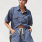 Collared Neck Button Up Top and Shorts Denim Set - DAVERRI FASHIONS