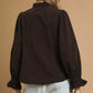 Umgee Corduroy Ruffle Shirt with Long Puff Sleeves - DAVERRI FASHIONS