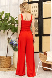 ADORA Full Size Smocking Top Wide Leg Jumpsuit Plus Size | Jumpsuits Daverri Fashions