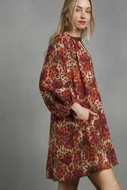 Red and orange floral print Umgee boho tunic dress with long sleeves
