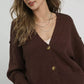 Umgee Button-Front V-Neck Knit Cardigan Brown - DAVERRI FASHIONS