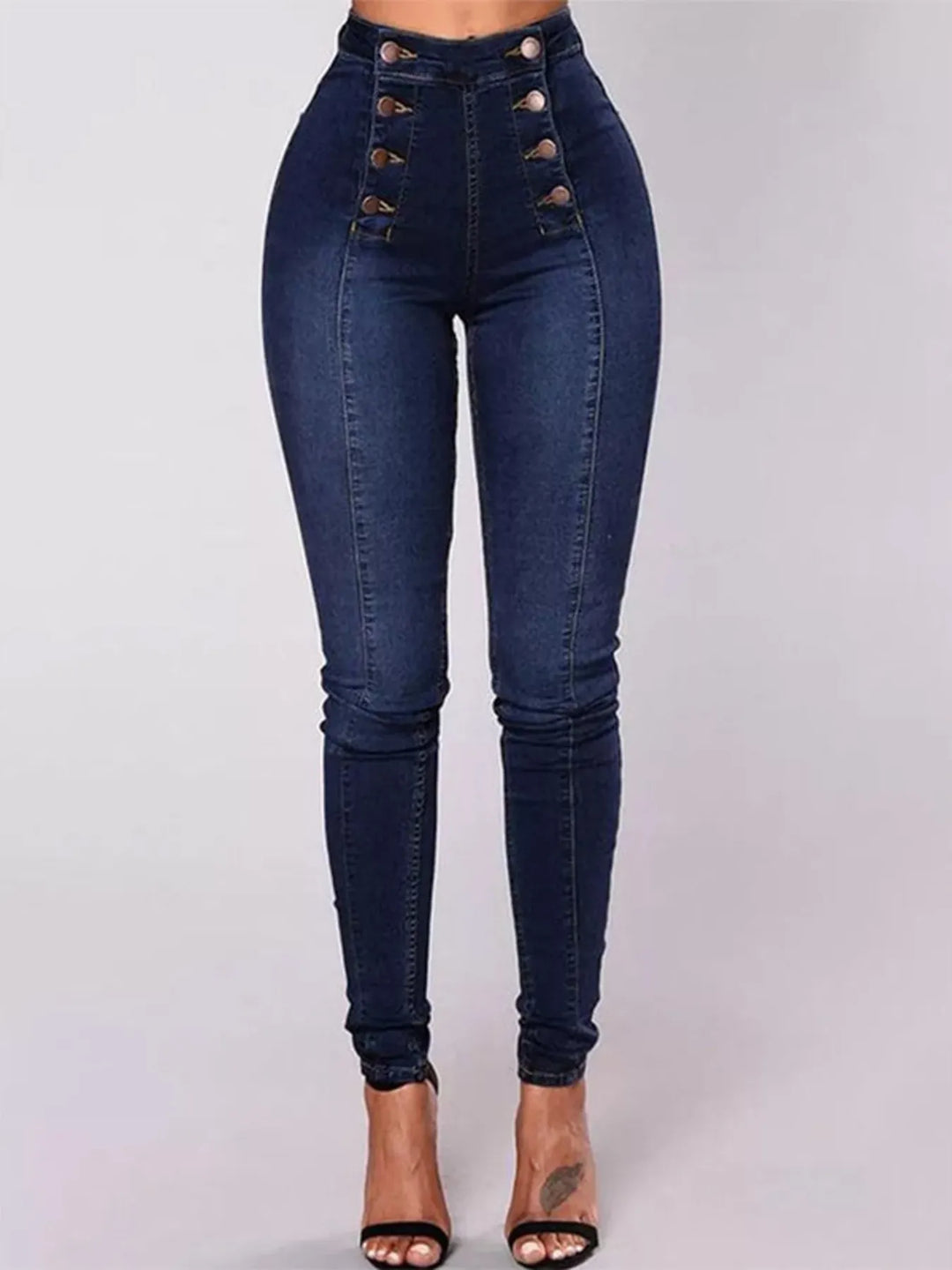 Full Size High-Waisted Double-Breasted Skinny Jeans Plus Size | Jeans Daverri Fashions
