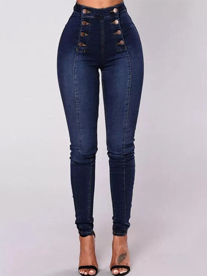Full Size High-Waisted Double-Breasted Skinny Jeans Plus Size | Jeans Daverri Fashions