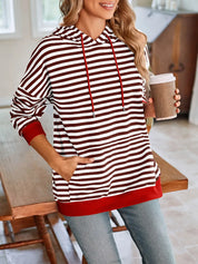 Lovelet Drawstring Striped Long Sleeve Hoodie | Hoodies Daverri Fashions