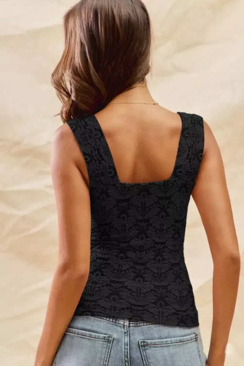 SO ME Floral Jacquard Seamless Tank Top - DAVERRI FASHIONS