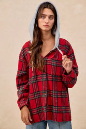 BiBi Brushed Plaid Hooded Jacket | Jackets Daverri Fashions