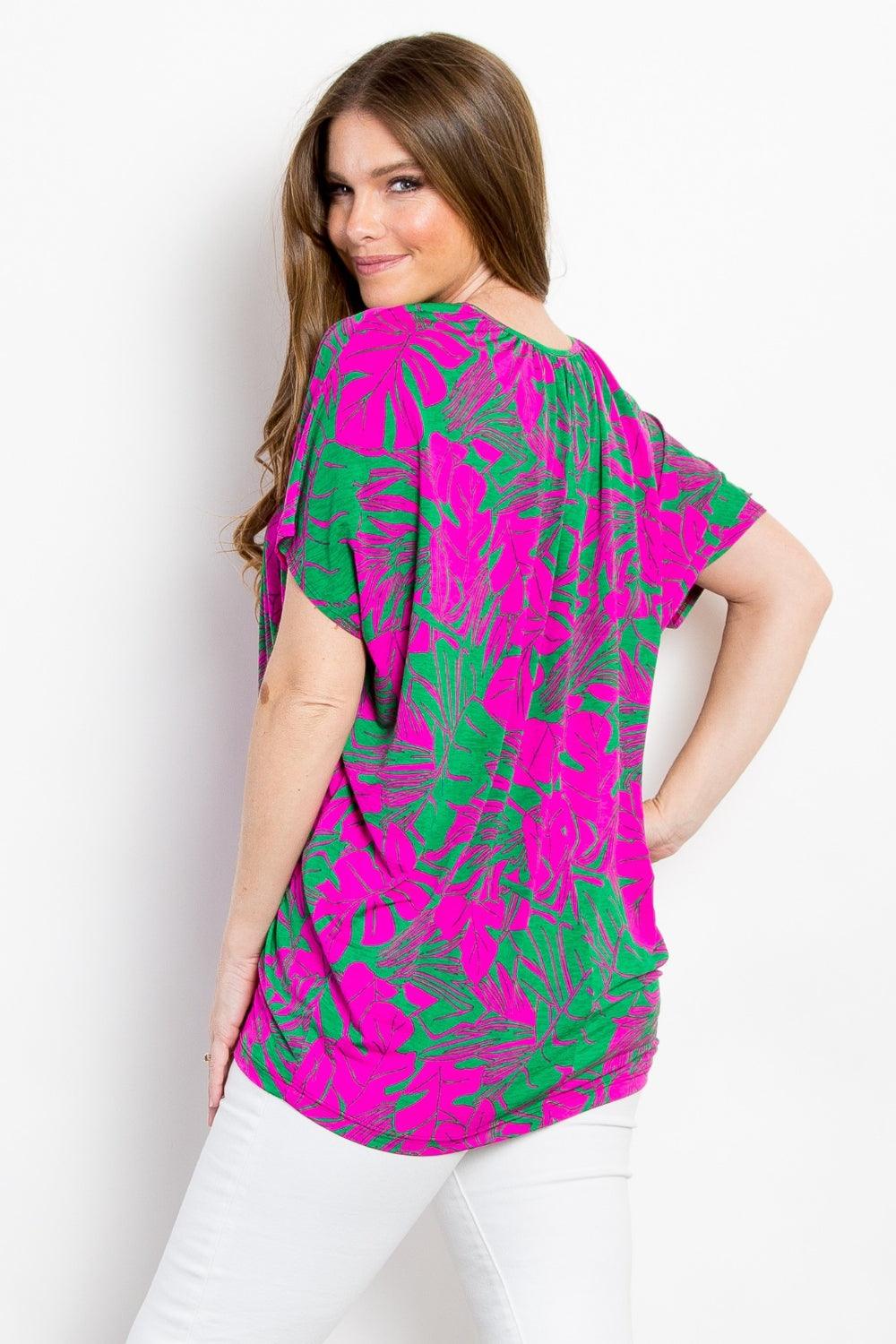 Be Stage Contrast Printed Short Sleeve Top Shirts & Tops